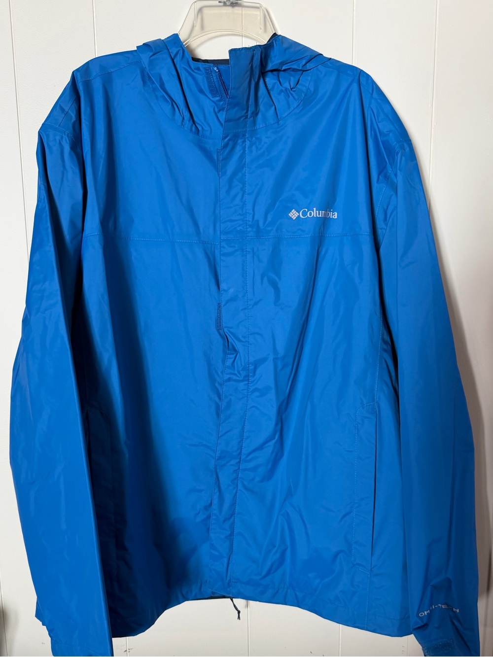 Columbia Men’s Bright Blue Hooded Rain Jacket